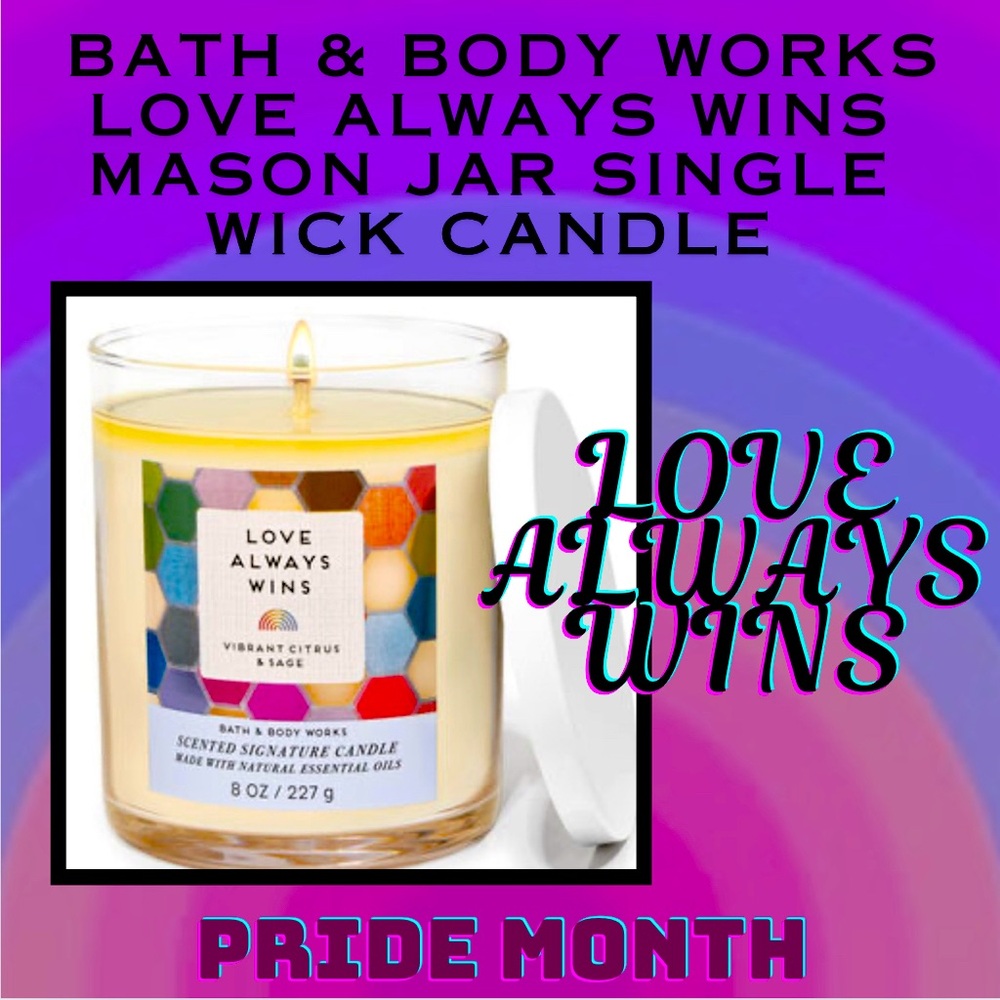 NEW: Pride-Love Always Wins MASON (Single Wick Candle) BATH&BODYWORK